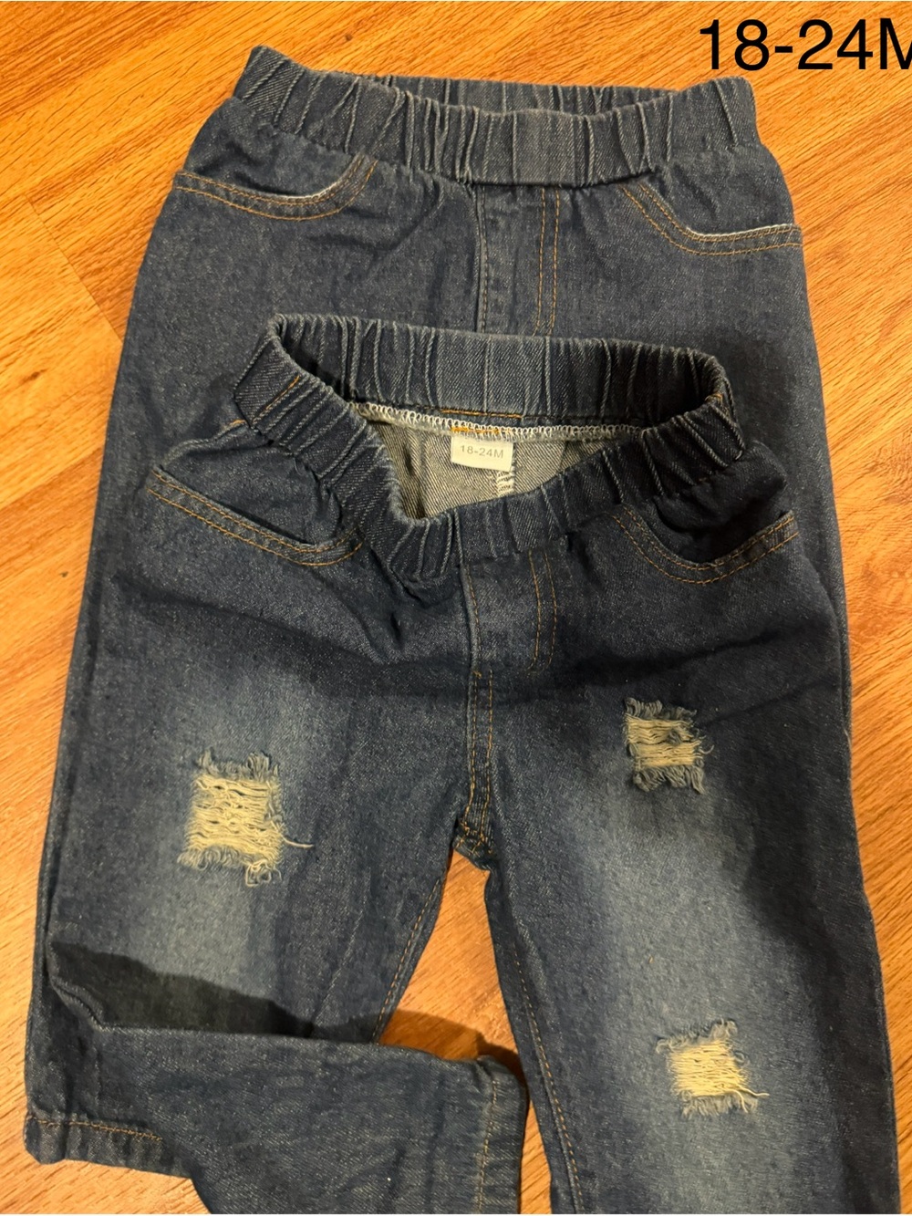 2 pair Amazon Dark Blue Elastic-Waist Distressed Kids Jeans